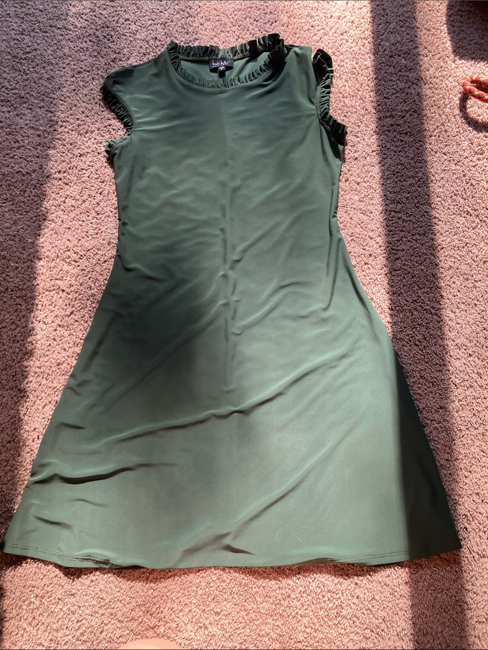 Lulus Dark Green Ruffle-Trim Midi Dress